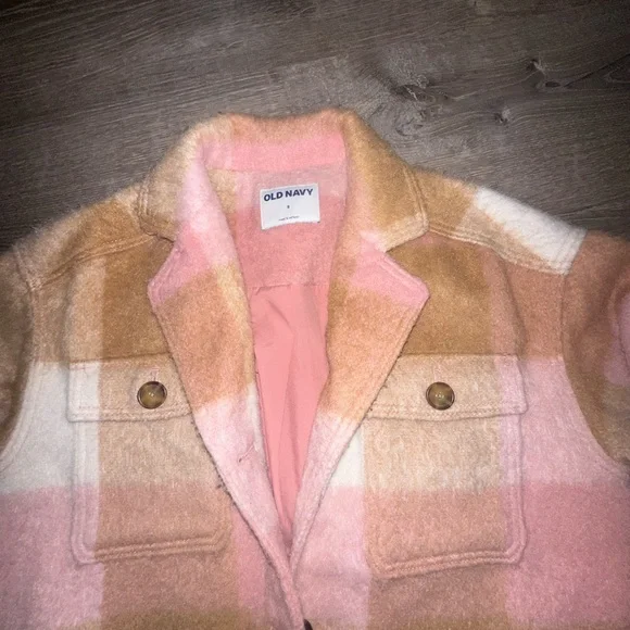 Old Navy Pink and Tan Plaid Jacket - Picture 3 of 8
